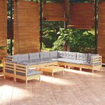 vidaXL Salon de jardin 11 Pièces avec coussins gris Bois de pin solide
