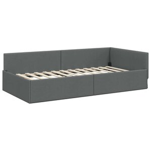 vidaXL Cadre de lit d'angle avec tête de lit Gris foncé 90 x 190 cm