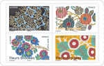 Carnet de 12 timbres - Fleurs brodées - Lettre verte