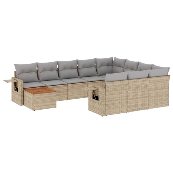 vidaXL Salon de jardin et coussins 11 Pièces mélange beige résine tressée