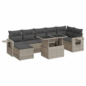 vidaXL Salon de jardin 8 Pièces avec coussins gris clair résine tressée
