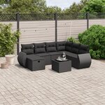 vidaXL Salon de jardin 8 Pièces avec coussins noir résine tressée