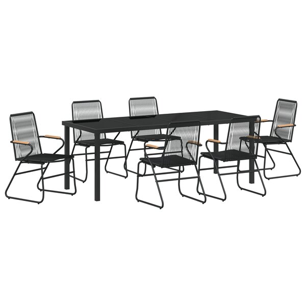 vidaXL Set de jardin de 7 pièces en rotin noir.