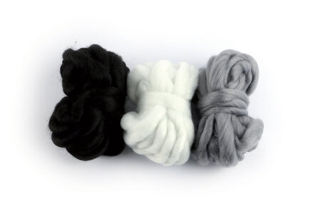 Grosse laine à tisser 3 Pelotes Noir Blanc Gris