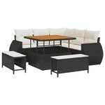 vidaXL Ensemble de canapé de jardin 8 pièces avec coussins en poly rattan noir et acacia.