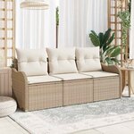 vidaXL Ensemble de canapé de jardin 3 Pièces Beige Poly rotin