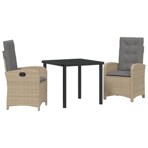 vidaXL Ensemble de salle à manger de jardin 3 pièces avec coussins rattan poly beige