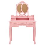 vidaXL Coiffeuse avec tabouret et miroir pliable en 3 Rose