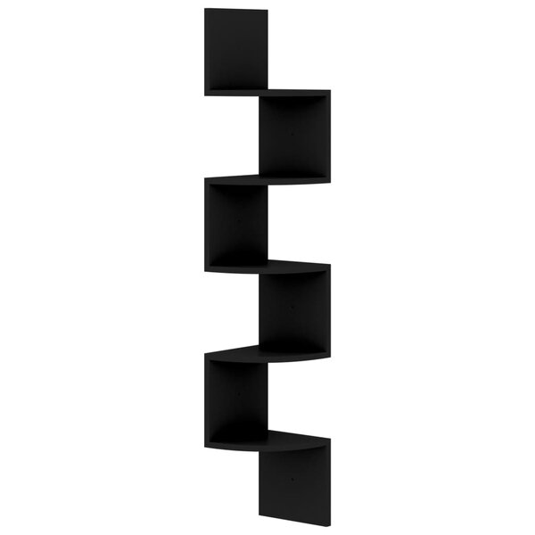 vidaXL Étagère d'angle murale noir 19x19x123 cm bois d'ingénierie