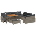 Ensemble de canapé de jardin de 13 pièces avec coussins gris poly rattan acacia