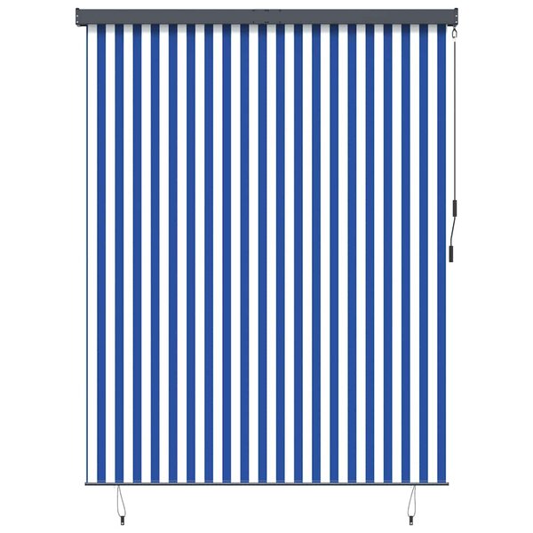vidaXL Store Roulant Extérieur Manuel Bleu et blanc 220 x 250 cm tissu