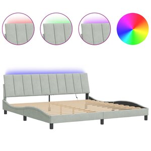 vidaXL Cadre de lit avec lumières LED gris clair 200x200 cm velours