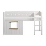 Flexa WHITE Lit mi-hauteur avec echelle droite 90 x 200 cm Facades cabane cadre chene Barriere de securite classique Blanc et chene