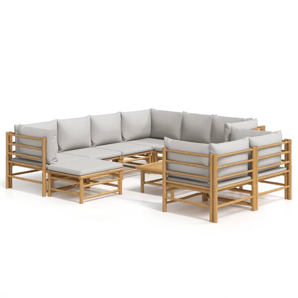 vidaXL Salon de jardin 10 Pièces avec coussins gris clair bambou