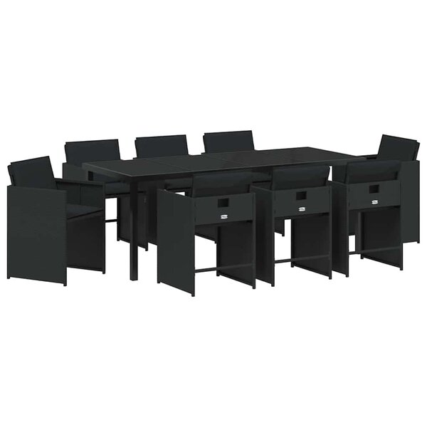 vidaXL Ensemble de salle à manger pour jardin 9 Pièces Noir polyrotin