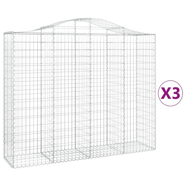 vidaXL Paniers à gabions arqués 3 Pièces 200x50x160/180 cm Fer galvanisé