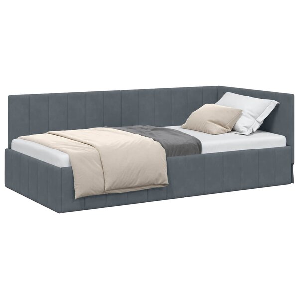 vidaXL Cadre de lit d'angle Gris foncé 90 cm x 200 cm Velours