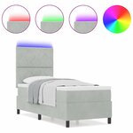 Lit Box Spring vidaXL avec Matelas & Lumière LED Gris Clair 80x200 cm Velours