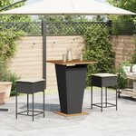 vidaXL Ensemble de bar de jardin 3 Pièces avec coussins noir poly rotin