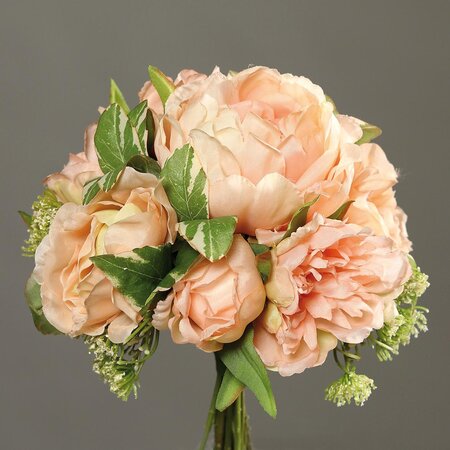 Bouquet pivoines &carottes sauvages factice 7 fleurs h20cm rose saumon - couleur: rose saumon