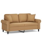 vidaXL Canapé 2 places avec oreillers décoratifs brun 140 cm velours