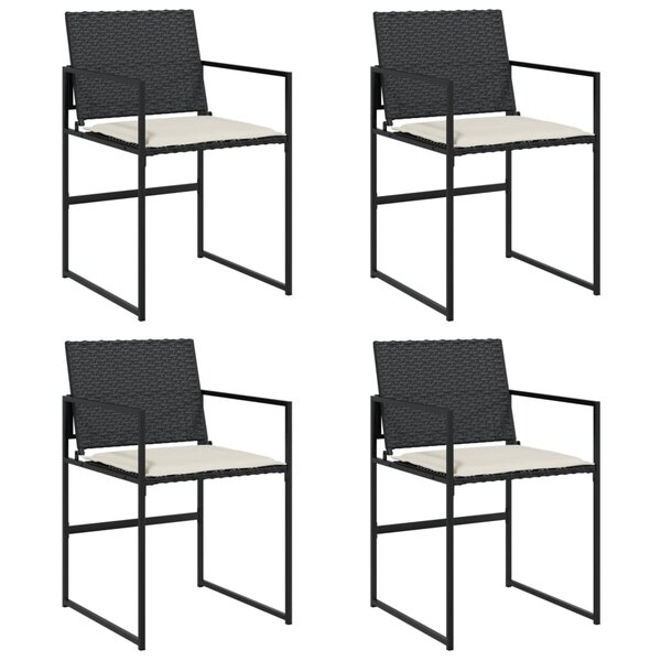 vidaXL Chaises de jardin lot de 4 avec coussins noir résine tressée