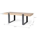 Table a manger - Décor chene artisan et Gris Ombre - L 223,9 x P 93 x H 78,6 cm - LOFT