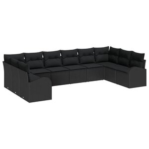 vidaXL Ensemble de canapé de jardin avec coussin 10 Pièces Noir