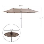 Parasol de jardin XXL parasol grande taille 4,6L x 2,7l x 2,4H m ouverture fermeture manivelle acier polyester haute densité marron