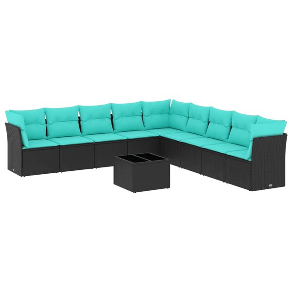 vidaXL Salon de jardin 10 Pièces avec coussins noir résine tressée