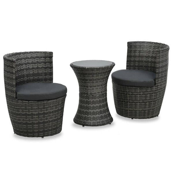 vidaXL Ensemble de bistro 3 Pièces avec coussins Résine tressée Gris