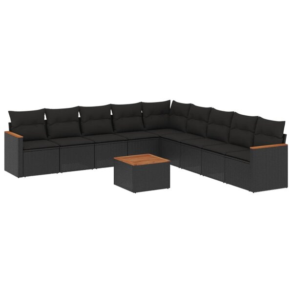 vidaXL Salon de jardin 10 Pièces avec coussins noir résine tressée
