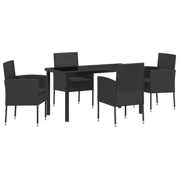 vidaXL Ensemble de Salle à Manger de Jardin de 5 Pièces avec Coussins en Rotin Poly Noir