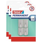 Pack 4 Crochets Permanents Rectangulaires Métal Brossé Adhésifs Taille S Gris x 3 TESA