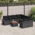 vidaXL Ensemble de canapé de jardin avec coussin 9 Pièces Noir Poly rotin