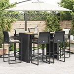vidaXL Ensemble de bar de jardin 7 Pièces avec coussins noir poly rotin