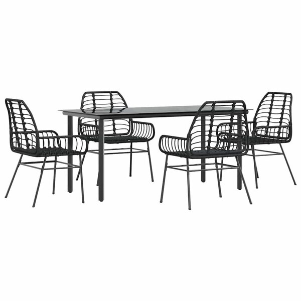vidaXL Ensemble à manger de jardin 5 Pièces noir résine tressée verre