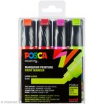 Marqueur Posca PC8K Pointe large biseautée Fluo 4 pièces - Posca