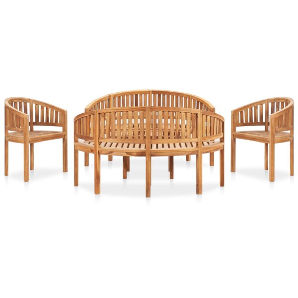 vidaXL Salon de jardin 5 Pièces en forme de banane Bois de teck solide