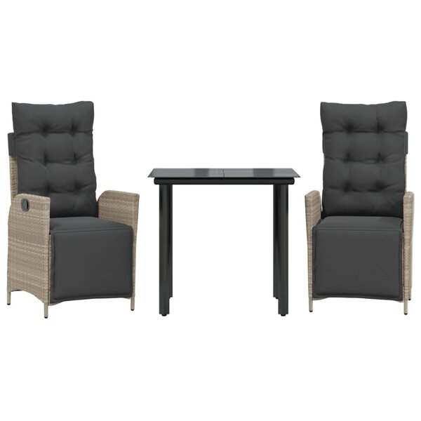 vidaXL Ensemble à manger de jardin 3Pièces coussins gris clair poly rotin