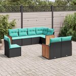 vidaXL Salon de jardin 8 Pièces avec coussins noir résine tressée