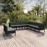 vidaXL Salon de jardin 9 Pièces avec coussins Résine tressée Noir