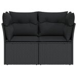 vidaXL Canapé de jardin avec coussins 2 places noir résine tressée