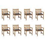 vidaXL Chaises de jardin lot de 8 avec coussins anthracite Bois teck