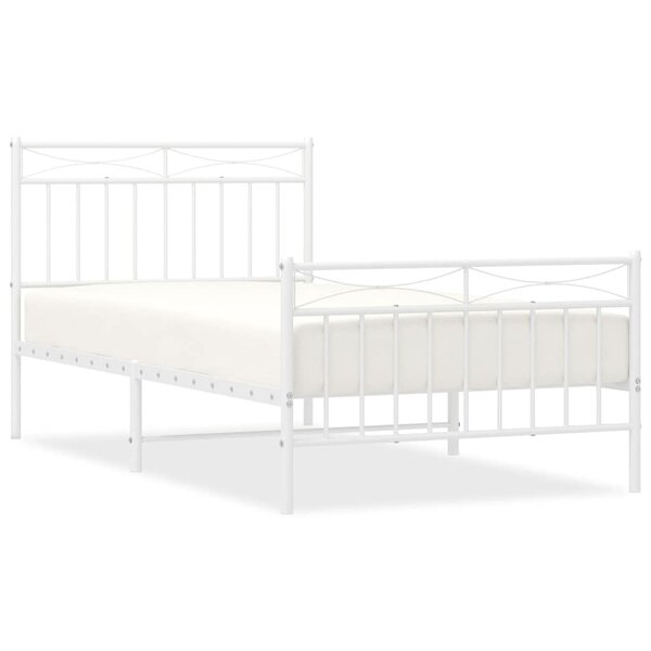 vidaXL Cadre de lit métal sans matelas et pied de lit blanc 100x190 cm