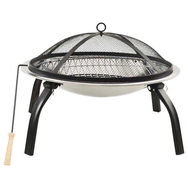 vidaXL Foyer et barbecue avec tisonnier 2 en 1 56x56x49 cm Inox