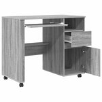 vidaXL Bureau avec roulettes Gris 91 x 50 x 77 cm Bois d'ingénierie