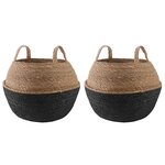 vidaXL Pot de plante avec poignées 2 pc Noir Ø 45 x 36 cm