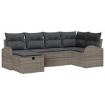 vidaXL Ensemble de canapé de jardin avec coussin 6 Pièces Gris Poly rotin