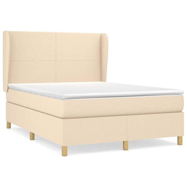 vidaXL Sommier à lattes de lit avec matelas Crème 140x200 cm Tissu